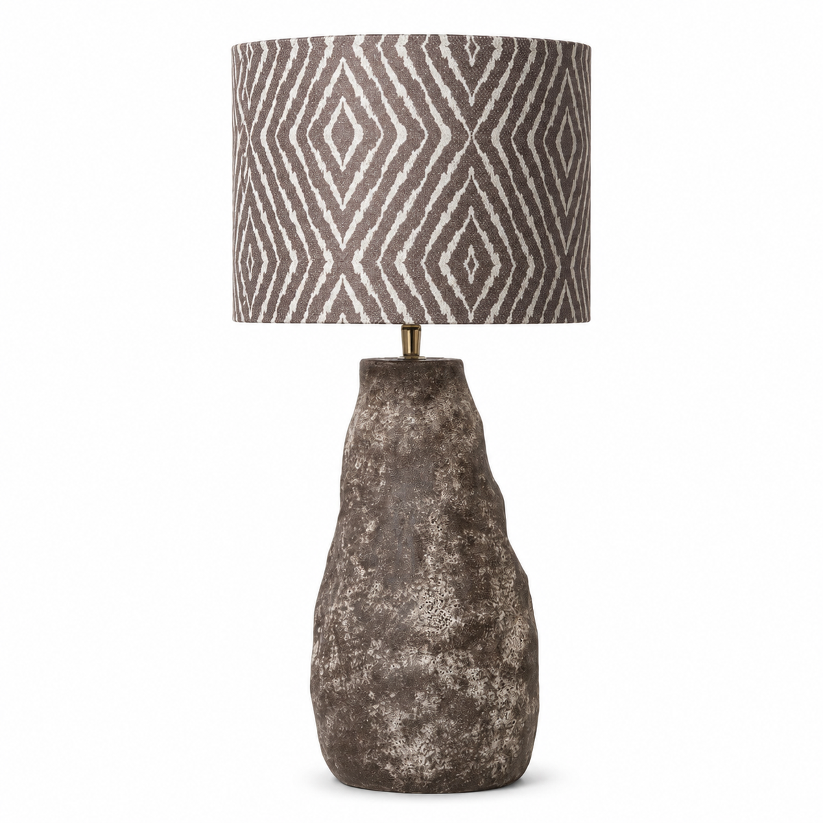 Table Lamp Tova 2437M in brown finish, front view on white background showing the full lamp with detailed cylindrical shade and elegant base, professional studio lighting by Marcottestyle