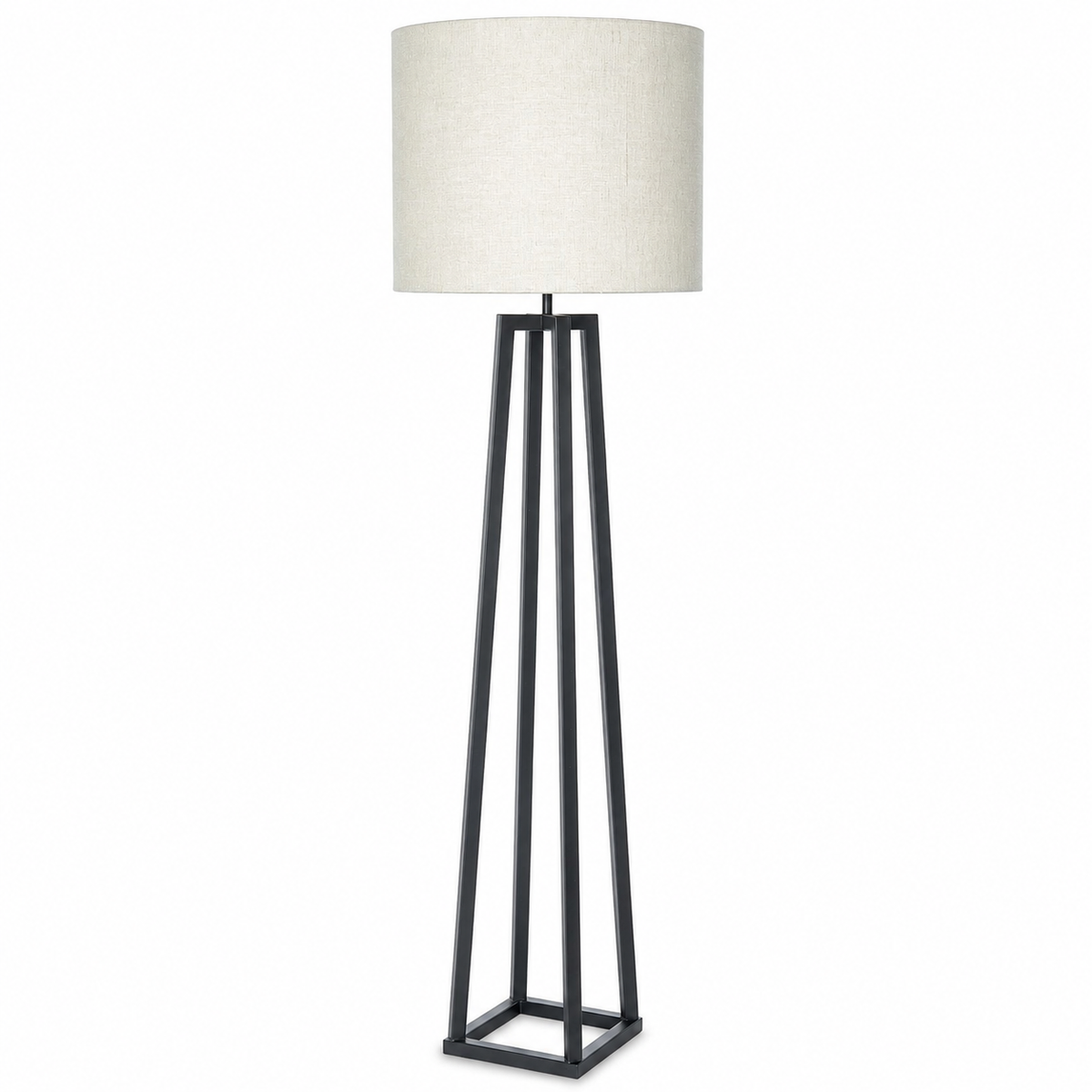 Floor Lamp Tova 9164X in black metal finish with cylindrical linen shade, front view on white background showing full lamp proportions and elegant silhouette by Marcottestyle