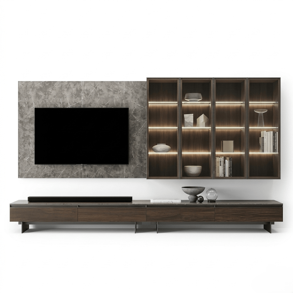 Valtieri Luxury Italian TV Wall Unit | Modern Display Cabinet & Marble Effect Media Console - Marcottestyle Shop | Marcottestyle