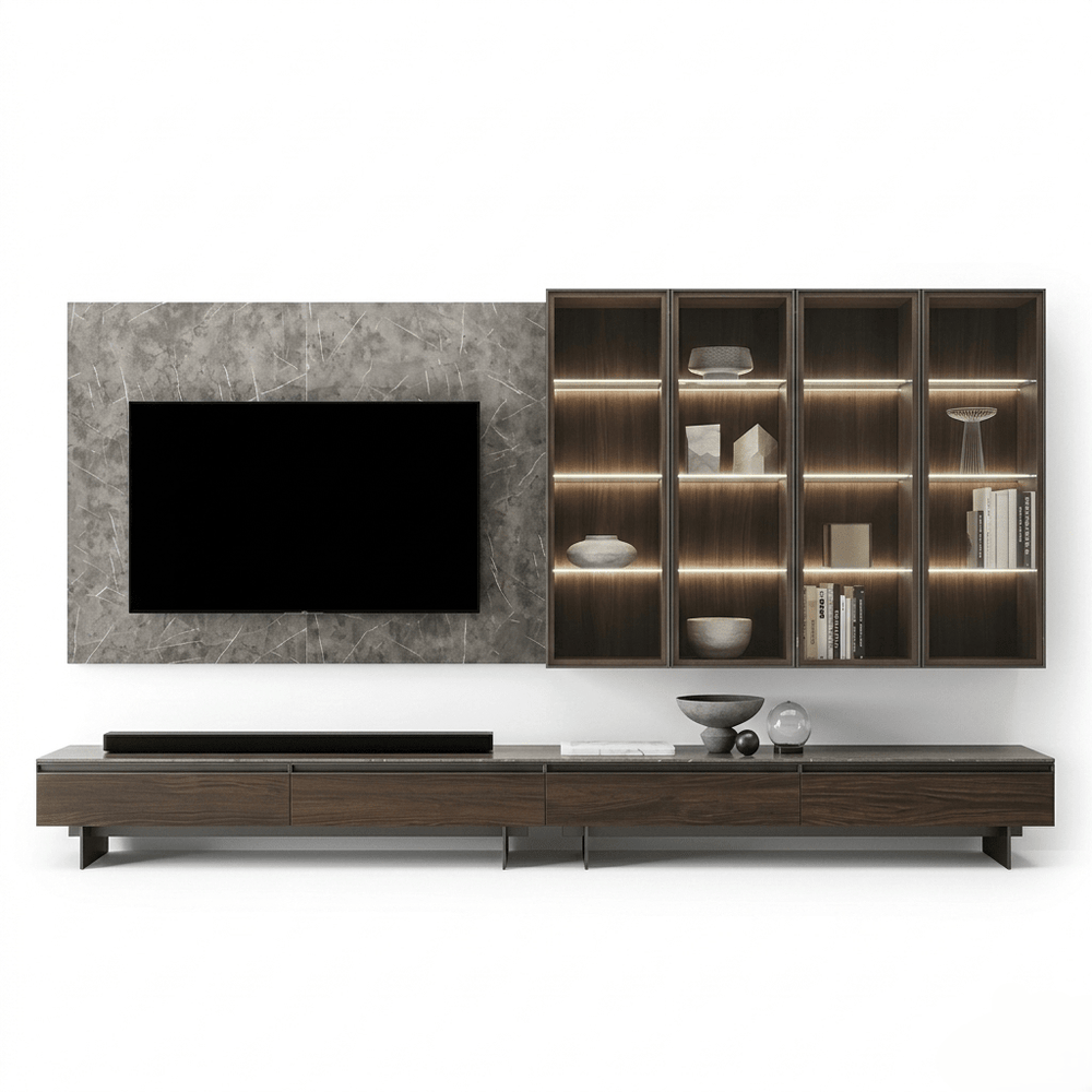 Valtieri Luxury Italian TV Wall Unit | Modern Display Cabinet & Marble Effect Media Console