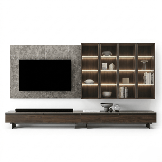 Valtieri Luxury Italian TV Wall Unit | Modern Display Cabinet & Marble Effect Media Console - Marcottestyle