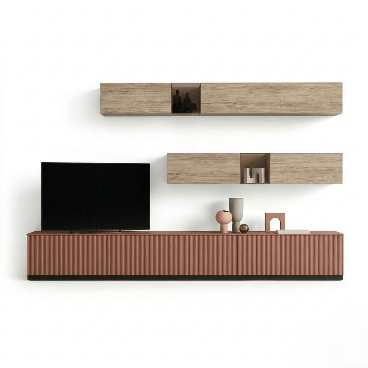 Varello Italian Designer TV Wall Unit | Luxury Floating Media Console with Ribbed Front Panels - Marcottestyle Shop | Marcottestyle
