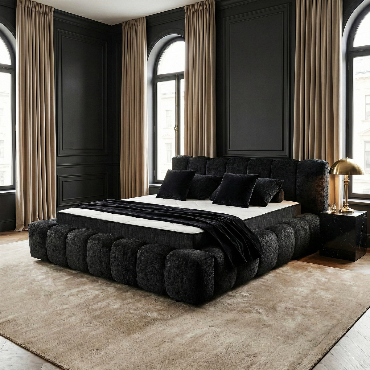 Letto Vellura - Black | Slatted Base & Matress | Marcottestyle
