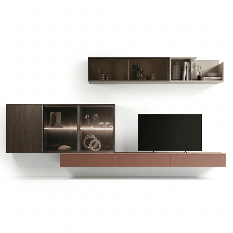 Velmora Luxury Italian TV Wall Unit | Floating Media Console with Illuminated Glass Display - Marcottestyle Shop | Marcottestyle