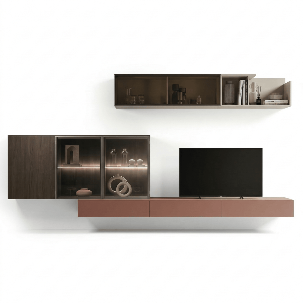 Velmora Luxury Italian TV Wall Unit | Floating Media Console with Illuminated Glass Display