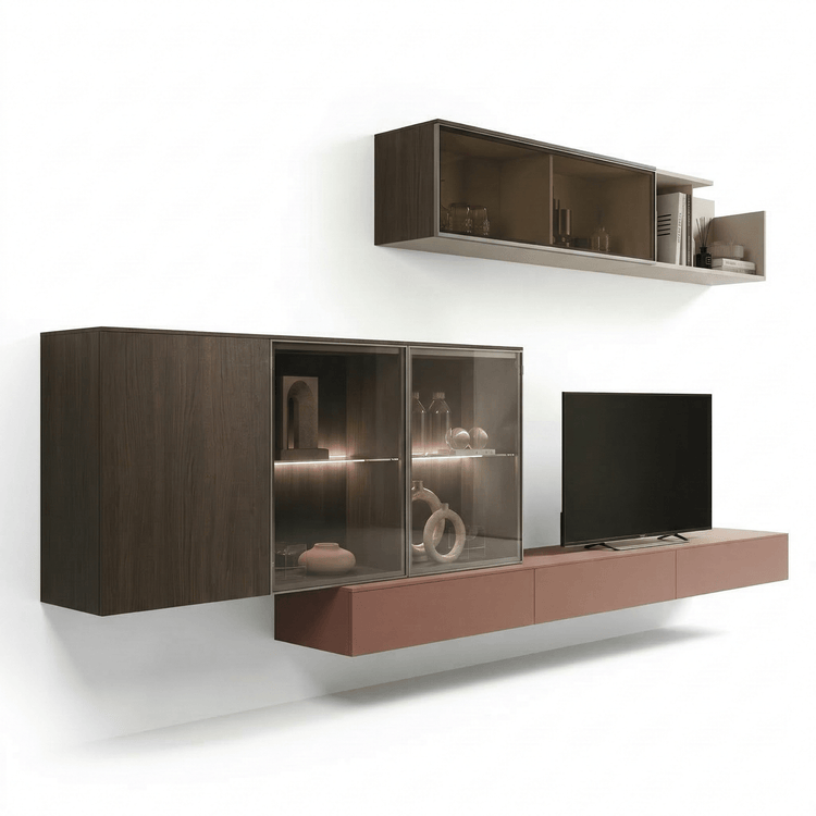 Velmora Luxury Italian TV Wall Unit | Floating Media Console with Illuminated Glass Display - Marcottestyle Shop | Marcottestyle
