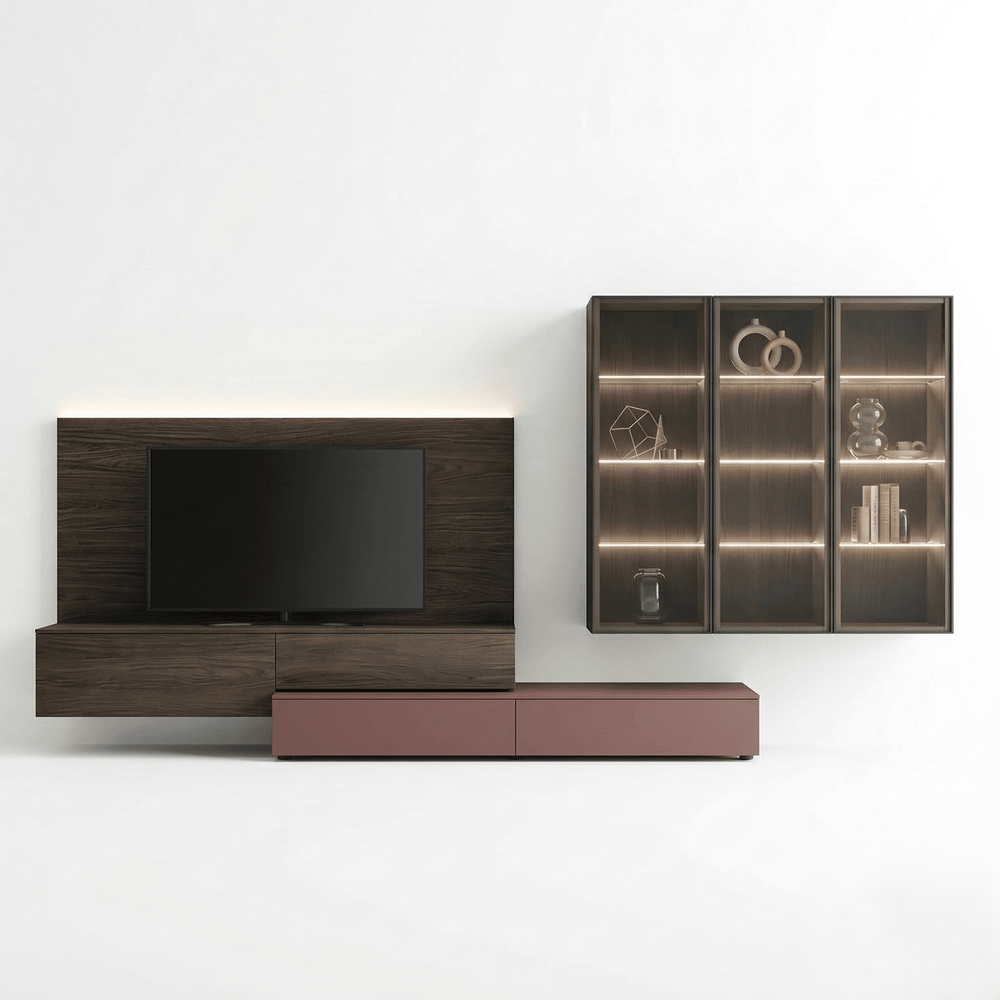 Veltrano Luxury Italian TV Wall Unit | Designer Media Console with Illuminated Display Cabinet