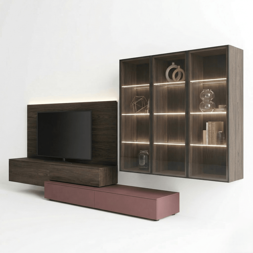 Veltrano Luxury Italian TV Wall Unit | Designer Media Console with Illuminated Display Cabinet - View 2