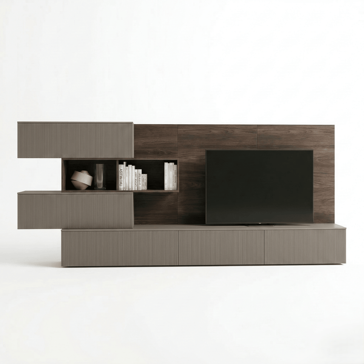 Virello Luxury Italian TV Wall Unit | Contemporary Fluted Media Console with Designer Wall Panel - Marcottestyle Shop | Marcottestyle