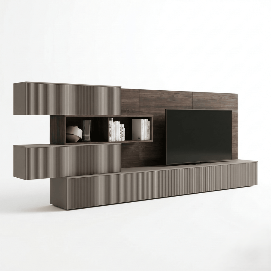 Virello Luxury Italian TV Wall Unit | Contemporary Fluted Media Console with Designer Wall Panel - Marcottestyle Shop