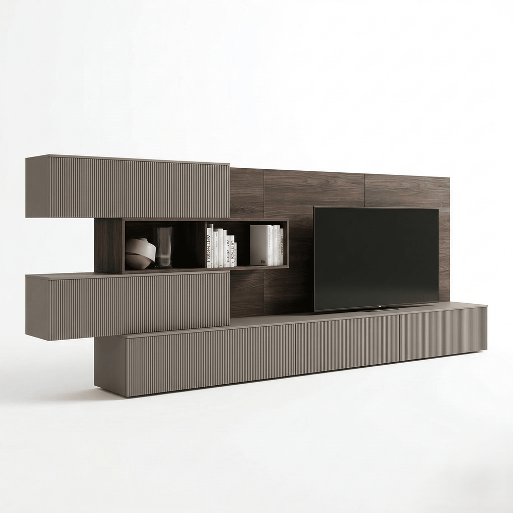 Virello Luxury Italian TV Wall Unit | Contemporary Fluted Media Console with Designer Wall Panel - View 2