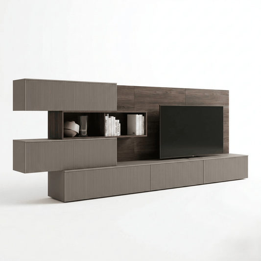 Virello Luxury Italian TV Wall Unit | Contemporary Fluted Media Console with Designer Wall Panel - Marcottestyle