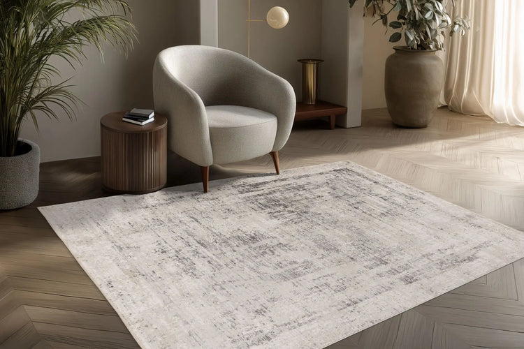Kurzflor-Teppich - Norven Silber Distressed 4