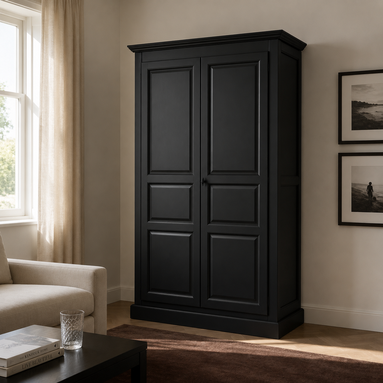Wardrobe - Cognac - Solid Pine - 149 x 67 x 210 cm - Black