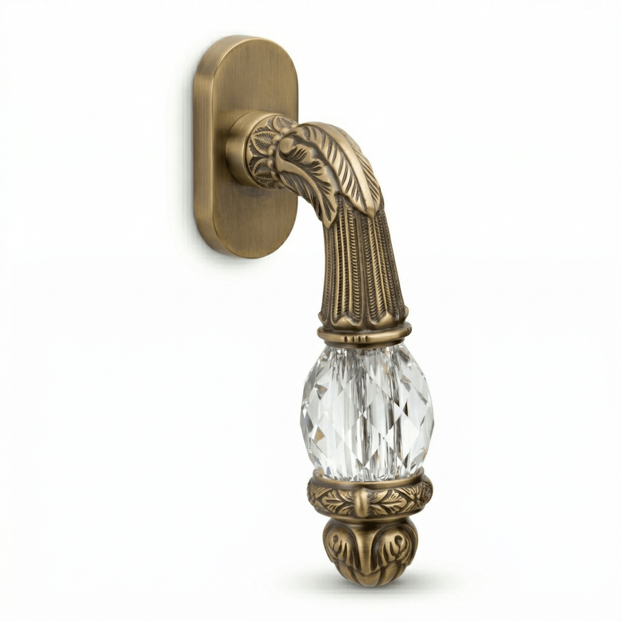 Window handle on rosette avec Swarovski crystal - 0V0741 - Marcottestyle Shop Deurbeslag Mat Antique Laiton