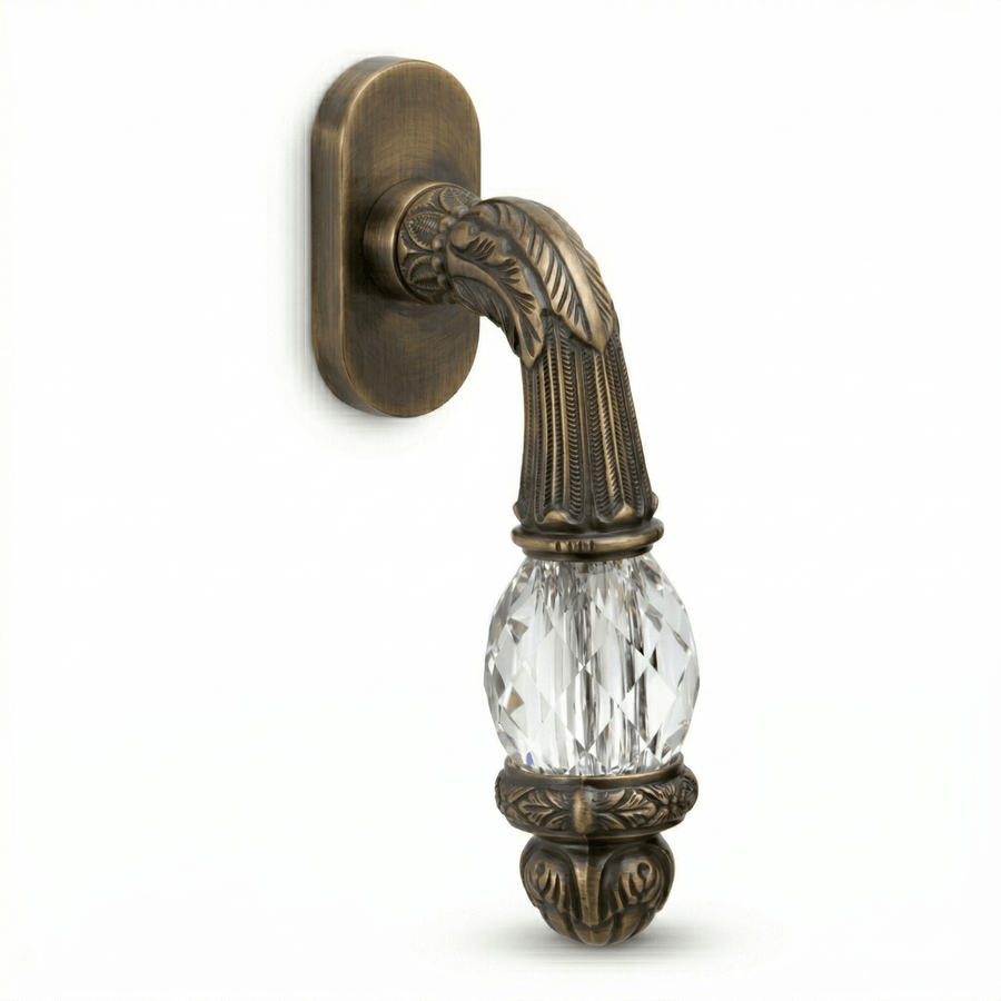 Window handle on rosette avec Swarovski crystal - 0V0741 - Marcottestyle Shop Deurbeslag Antique Laiton