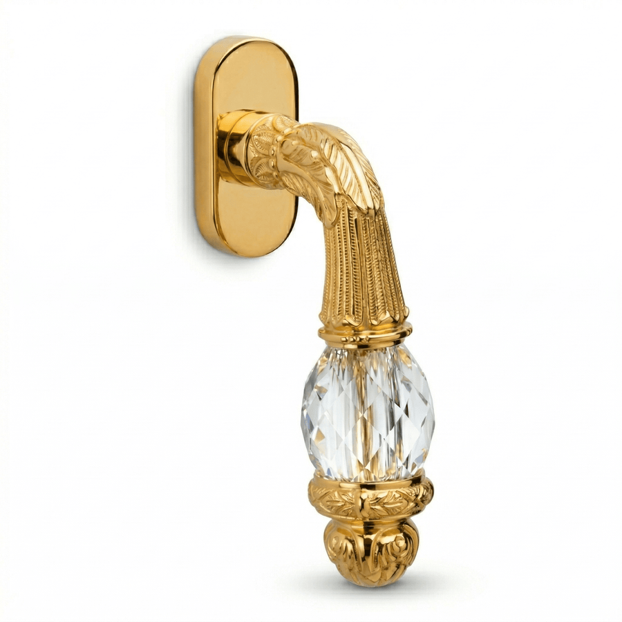 Window handle on rosette avec Swarovski crystal - 0V0741 - Marcottestyle Shop Deurbeslag Or 24K