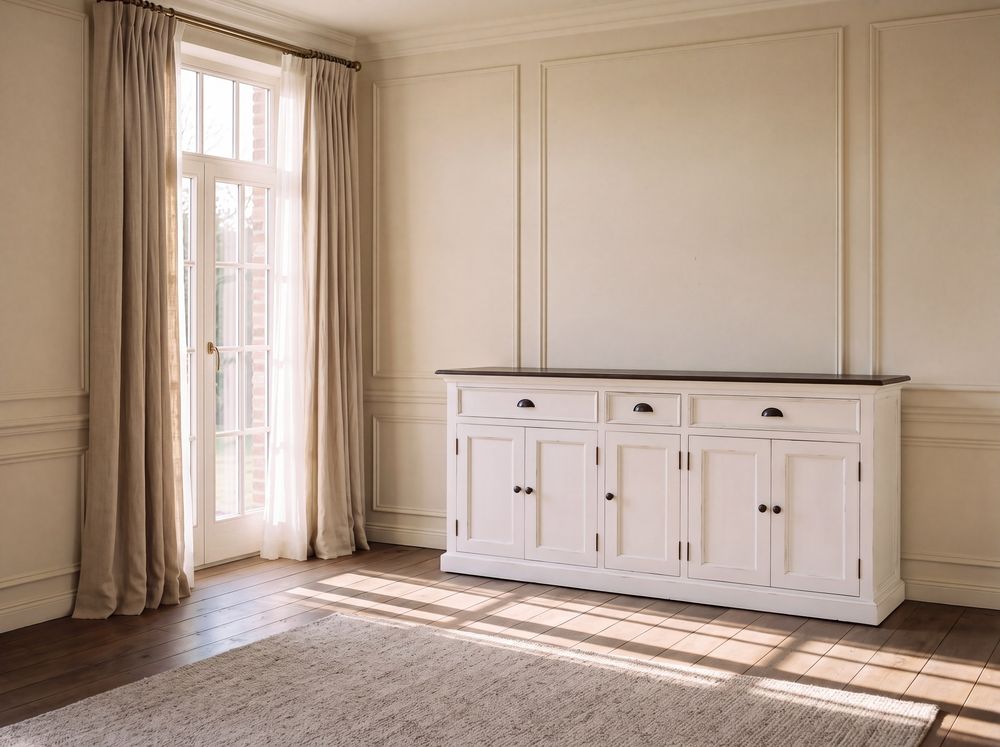 Mesange sideboard in white with a brown wooden top