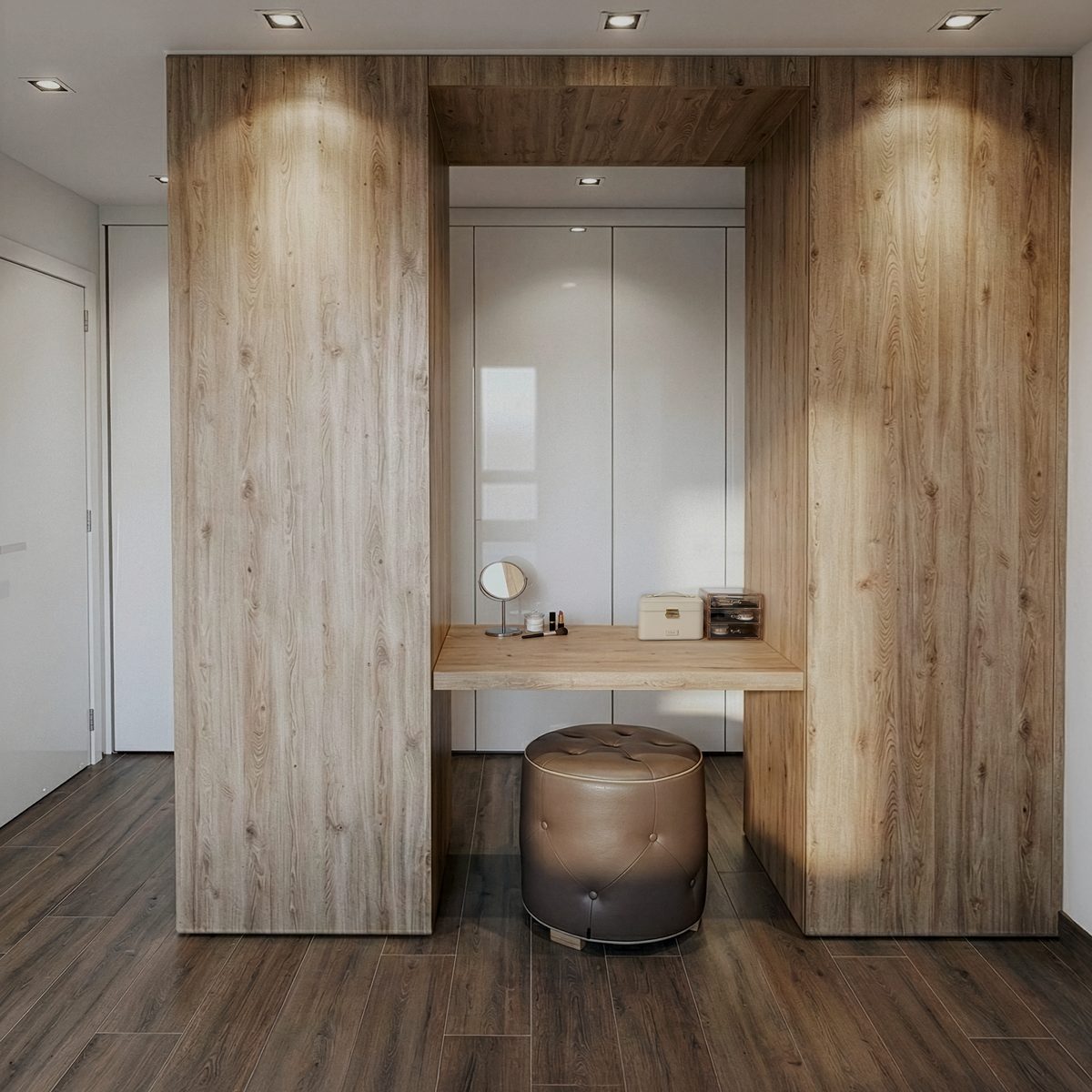 The same dressing table with fitted cabinets, realised in a home in Zonhoven